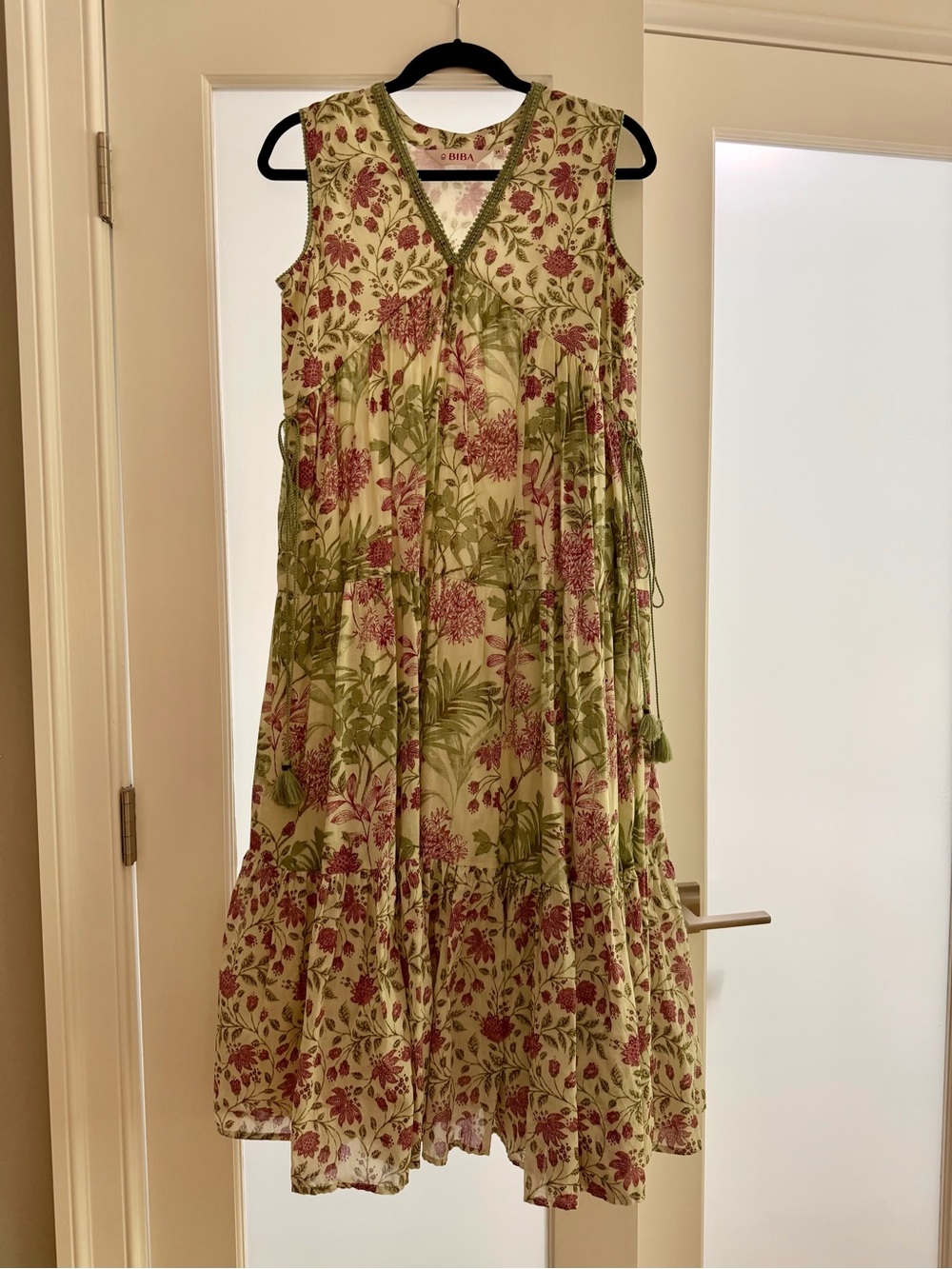 Biba Cream Maxi Dress with Green & Pink Floral Print